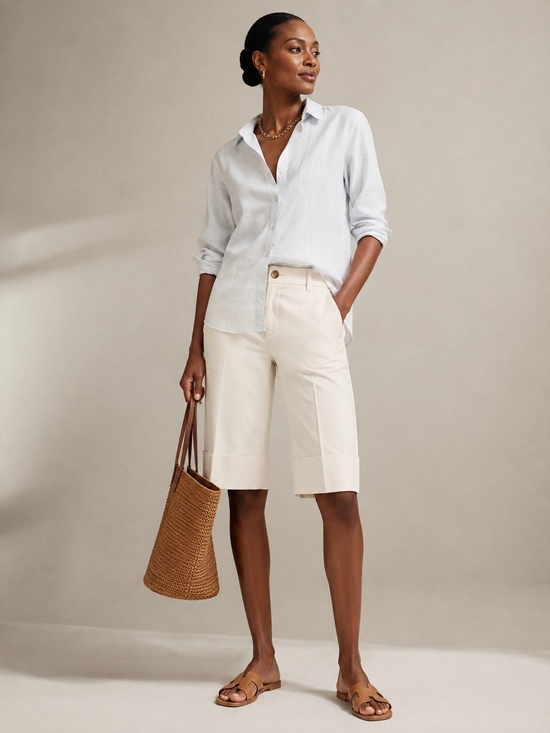 Ann Taylor Pants - Ann Taylor Cream Tailored Bermuda Shorts - Cuffed Knee-Length